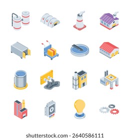 Get this modern collection depicting industrial services isometric icons