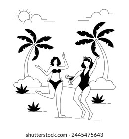 Get this outline illustration of a summer party