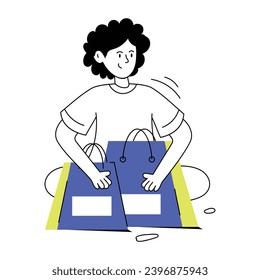 Get this outline style illustration of happy buyer 