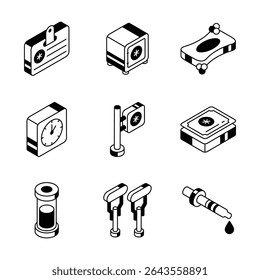 Get this premium collection of medical and hospital isometric icons