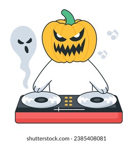 Get this spooky doodle sticker depicting halloween dj 