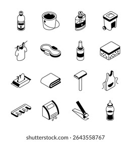 Get this trendy collection showing hygiene products isometric style icons