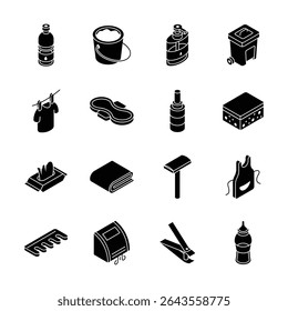 Get this trendy collection showing hygiene products isometric style icons