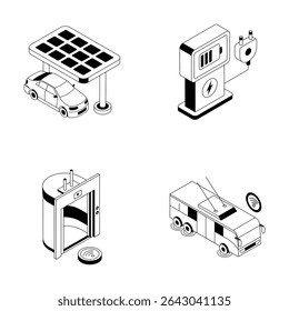 Obtenga esta colección de moda de iconos de contorno isométrico de ciudad inteligente y tecnología