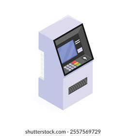 Get this trendy isometric icon of atm machine, ready to use vector