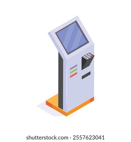 Get this trendy isometric icon of atm machine, ready to use vector