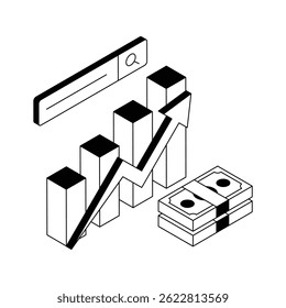 Obtenga este icono isométrico de moda de la tabla de crecimiento de ingresos