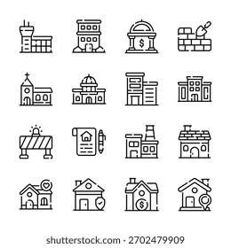 Consigue este moderno paquete de iconos de bienes raíces diseñados en línea estilo