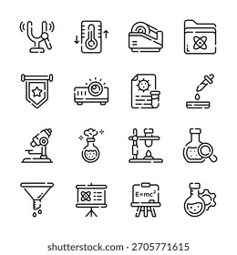 Get this trendy pack of science and research outline icons
