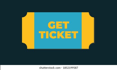 Get Ticket icon vector illustration in the flat style. Ticket stub isolated on a background. Retro cinema or movie tickets.