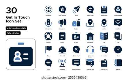 Get in Touch Solid Duo Tone Icon Set: Communication, Networking, and Reach Out Icons