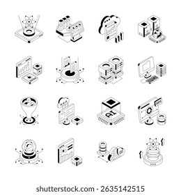 Obter coleção na moda de dados ciência ícones isométricos, fácil de editar designs