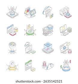 Get trendy collection of data science isometric icons, easy to edit designs