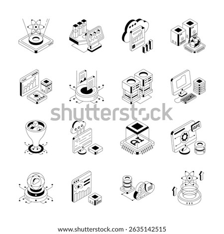 Get trendy collection of data science isometric icons, easy to edit designs