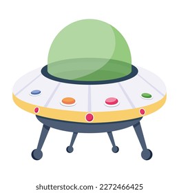 Get a trendy flat icon of flying saucer 