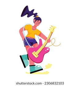 Get trendy flat illustration of guitarist