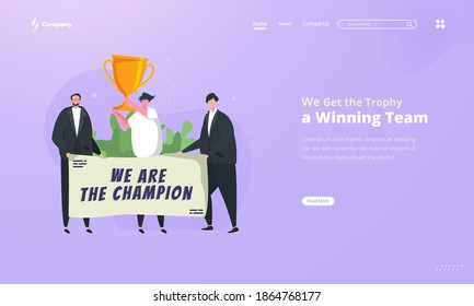 Get a trophy to achieve success concept, winning team champions concept