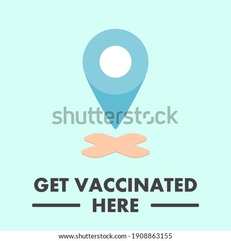 Get vaccinated here board flyer template. Flat color minimalist design.
