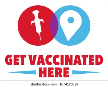 Get Vaccinated Here Sign | Vaccination Center Signage | Vector Layout for Covid-19 Vaccine Pharmacies and Clinics