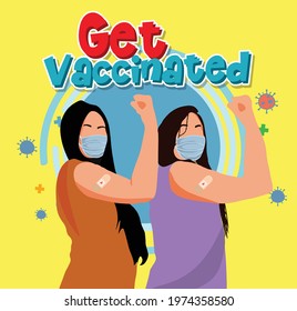 Get vaccinated vector corona virus covid-19 vaccine, mask on 
