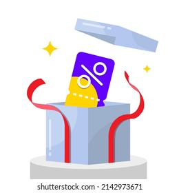 get vouchers from gift box concept illustration flat design vector eps10. modern graphic element for landing page, empty state ui, infographic, icon