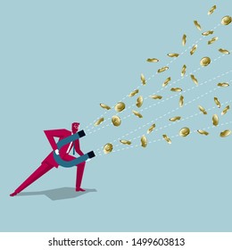 Get wealth using magnets. Isolated on blue background.