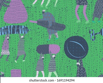 Get Well Seamless Pattern. Medical Illustration for Coronavirus Recovery. Retro Health Care Print. Poster with Cartoon Fun Men in Stopping COVID 19. Greeting Vector Pattern with Positive Doctors.