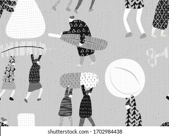Get Well Seamless Pattern. Medical Illustration for Coronavirus Recovery. Retro Health Care Print. Poster with Cartoon Fun Men in Stopping COVID 19. Greeting Vector Pattern with Positive Doctors.