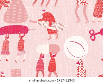 Get Well Seamless Pattern. Medical Illustration for Coronavirus Recovery. Retro Health Care Print. Poster with Cartoon Fun Men in Stopping COVID 19. Greeting Vector Pattern with Positive Doctors.