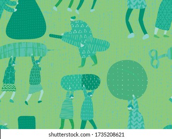 Get Well Seamless Pattern. Medical Illustration for Coronavirus Recovery. Retro Health Care Print. Poster with Cartoon Fun Men in Stopping COVID 19. Greeting Vector Pattern with Positive Doctors.