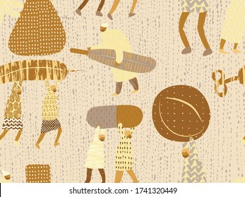 Get Well Seamless Pattern. Medical Illustration for Coronavirus Recovery. Retro Health Care Print. Poster with Cartoon Fun Men in Stopping COVID 19. Greeting Vector Pattern with Positive Doctors.