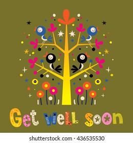 Get well soon card with cute birds