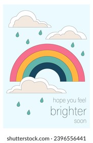 Get well soon card. Positive and motivational poster with greeting quote. Medicine postcard with feel better lettering. Recovery affirmation and wishes. Flat vector Illustration