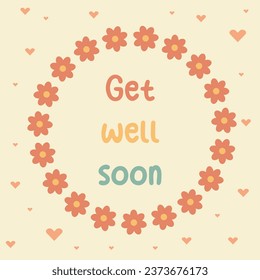 Ponte bien pronto con la plantilla de vectores de tarjetas con flores y corazones.