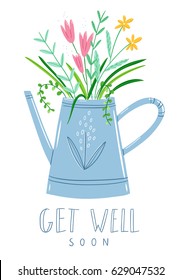 Get well soon floral card, vector illustration