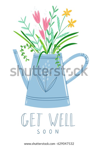 Get well soon\
floral card, vector\
illustration