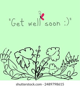 Get well soon floral leaves trendy typography vector background for greeting cards, post cards, poster, sosial media, etc.