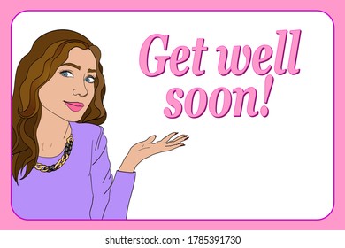 Get Well Soon Greeting Card. Smiling Lady