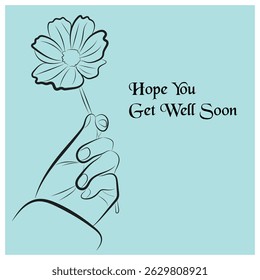 Get Well Soon Greeting Card with Hand Holding a Flower