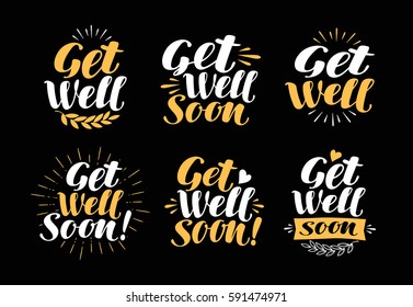 Get Well Soon, greeting card. Handwritten lettering, calligraphy. Health symbol. Vector illustration