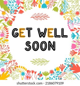 Get well soon. Inspirational and motivating phrase. Lettering design for poster, banner, postcard. Quote, slogan. Vector illustration