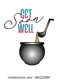 get well soon message with soup pot and ladle