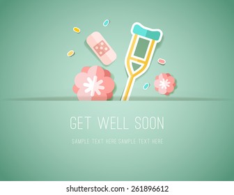 Get Well Soon Paper Cut card with Flowers and medical elements