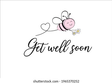 get well soon pink bee vector post card etc dticker social media covid corona virus take care 