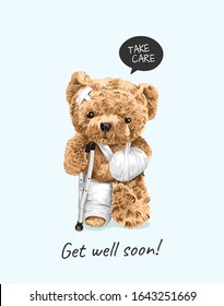 get well soon slogan with injured bear toy illustration