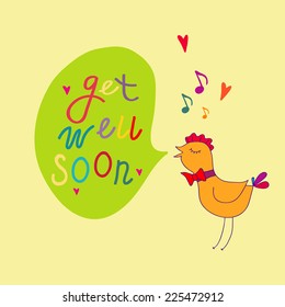 Get well soon vector illustration on yellow background. Design element for motivation greeting card.