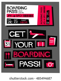 Get Your Boarding Pass! (Flat Style Vector Illustration Quote Poster Design)