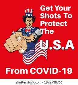 Get Your Covid Shots To Protect The USA From COVID-19  Vector Illustration