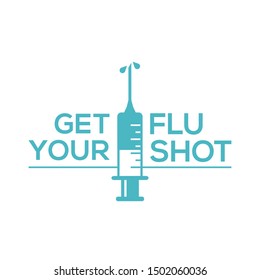 Get your flu shot with syringe injection icon. Flu vaccine isolated on white background