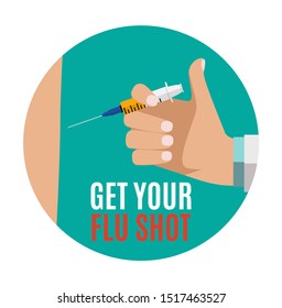 Get Your Flu Shot Vaccination concept flat background. Vector Illustration EPS10
